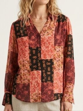 Anthropologie Porridge Patchwork Boho Floral Blouse Size M
